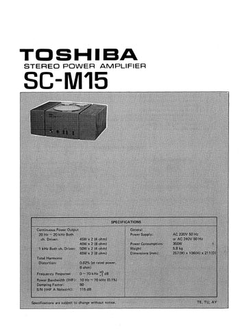 TOSHIBA SC-M15 STEREO POWER AMPLIFIER SERVICE MANUAL INC SCHEMATIC DIAGRAMS 10 PAGES ENG