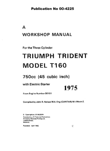 TRIUMPH TRIDENT T160 MOTORCYCLE WORKSHOP MANUAL 188 PAGES ENG