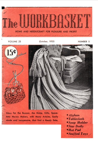 WORKBASKET VOL 21 NUMBER 1 OCT 1955 SEWING KNITTING CROCHET PATTERNS NEEDLECRAFT MAGAZINE 64 PAGES ENGLISH