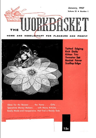 WORKBASKET VOL 22 NUMBER 4 JAN 1957 SEWING KNITTING CROCHET PATTERNS NEEDLECRAFT MAGAZINE 80 PAGES ENGLISH