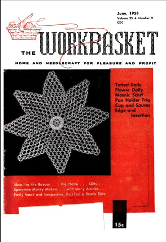 WORKBASKET VOL 23 NUMBER 9 JUNE 1958 SEWING KNITTING CROCHET PATTERNS NEEDLECRAFT MAGAZINE 48 PAGES ENGLISH