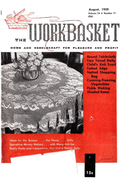 WORKBASKET VOL 24 NUMBER 11 AUG 1959 SEWING KNITTING CROCHET PATTERNS NEEDLECRAFT MAGAZINE 64 PAGES ENGLISH