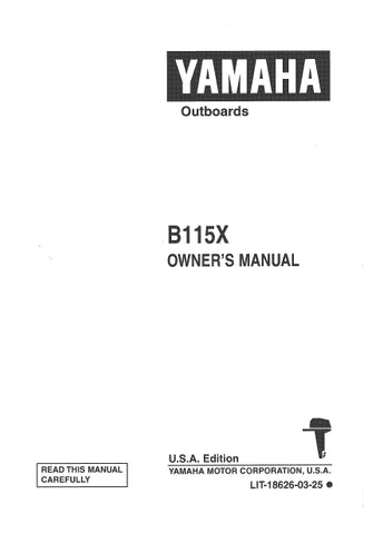 YAMAHA B115X OUTBOARD MOTOR OWNERS MANUAL 118 PAGES ENGLISH