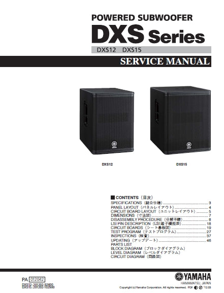 YAMAHA DXS SERIES DXS12 DXS15 POWERED SUBWOOFER SERVICE MANUAL 88 PAGES ENGLISH