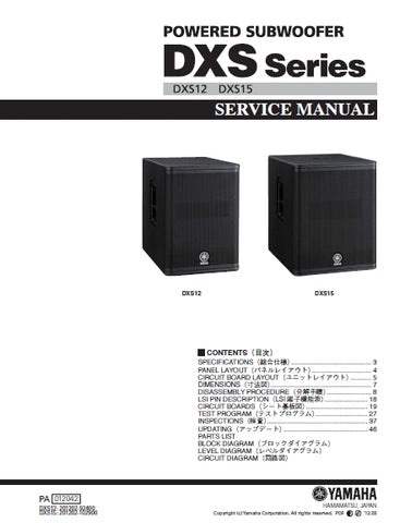 YAMAHA DXS SERIES DXS12 DXS15 POWERED SUBWOOFER SERVICE MANUAL 88 PAGES ENGLISH