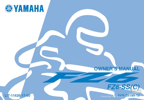 YAMAHA FZ6-SS (C) MOTORCYCLE OWNER'S MANUAL 100 PAGES ENG