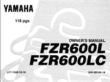YAMAHA FZR600L FZR600LC MOTORCYCLE OWNER'S MANUAL 110 PAGES ENG