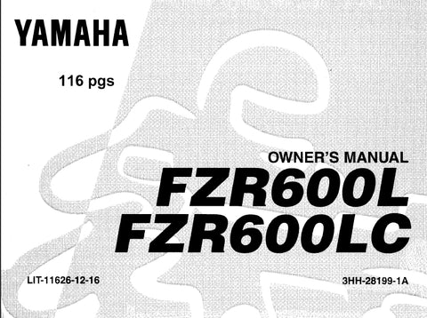 YAMAHA FZR600L FZR600LC MOTORCYCLE OWNER'S MANUAL 110 PAGES ENG