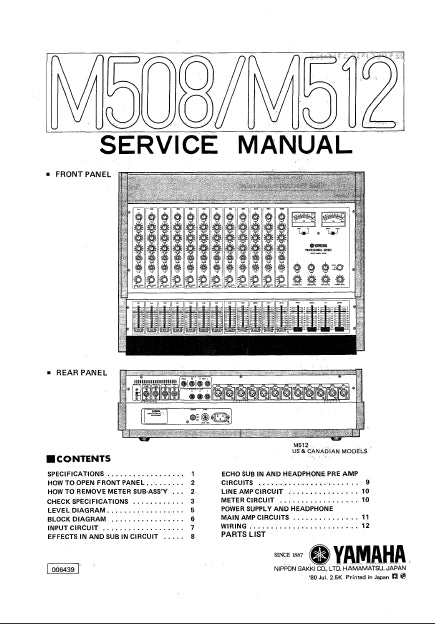 YAMAHA M508 M512 MIXER SERVICE MANUAL INC SCHEMATIC DIAGRAMS 21 PAGES ENG