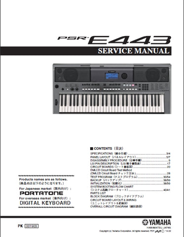 YAMAHA PSR-E443 DIGITAL KEYBOARD SERVICE MANUAL 58 PAGES ENGLISH