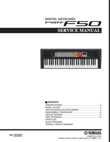 YAMAHA PSR-F50 DIGITAL KEYBOARD SERVICE MANUAL 28 PAGES ENGLISH