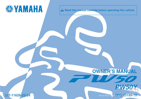 YAMAHA PW50Y MOTORCYCLE OWNER'S MANUAL 72 PAGES ENG