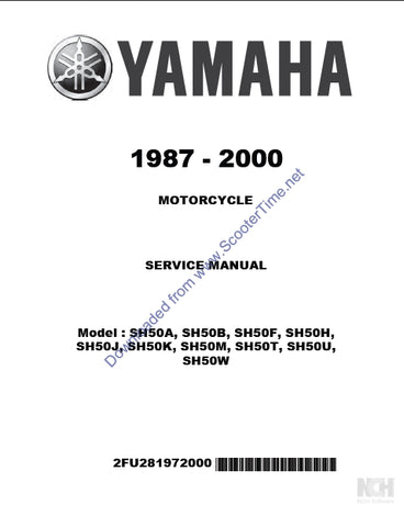 YAMAHA SH50A SH50B SH50F SH50H SH50K SH50M SH50T SH50U SH50W MOTORCYCLE SERVICE MANUAL 185 PAGES ENGLISH