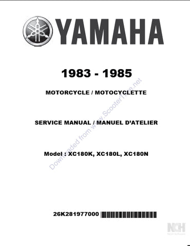 YAMAHA XC180K XC180L XC180N MOTORCYCLE/MOTOCYCLETTE SERVICE MANUAL/MANUEL D'ATELIER 369 PAGES ENGLISH FRANCAIS