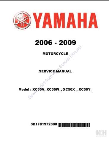 YAMAHA XC50V XC50W XC50X XC50Y SCOOTER SERVICE MANUAL 298 PAGES ENGLISH