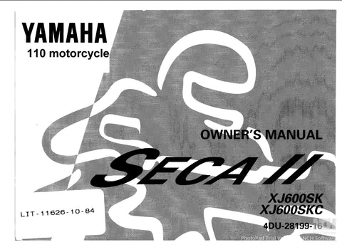 YAMAHA XJ600SK XJ600SKC SECA II MOTORCYCLE OWNER'S MANUAL 110 PAGES ENG