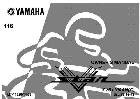 YAMAHA XVS1100AN(C) V STAR MOTORCYCLE OWNER'S MANUAL 108 PAGES ENG
