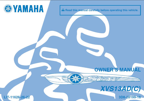 YAMAHA XVS13AD(C) MOTORCYCLE OWNERS MANUAL 100 PAGES ENGLISH