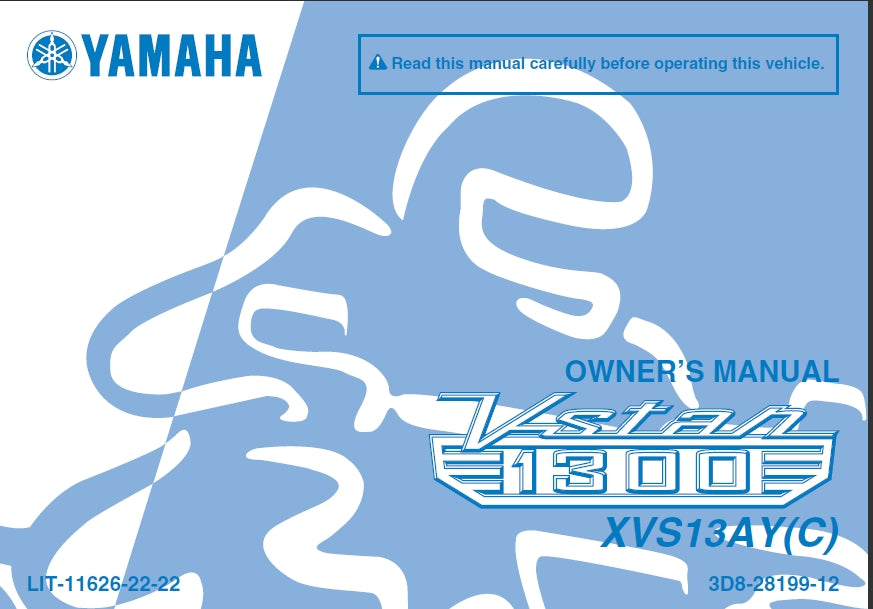 YAMAHA XVS13AY(C) V STAR MOTORCYCLE OWNERS MANUAL 98 PAGES ENGLISH