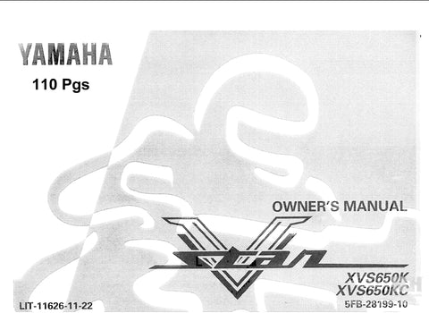 YAMAHA XVS650K XVS650KC MOTORCYCLE OWNER'S MANUAL 104 PAGES ENG