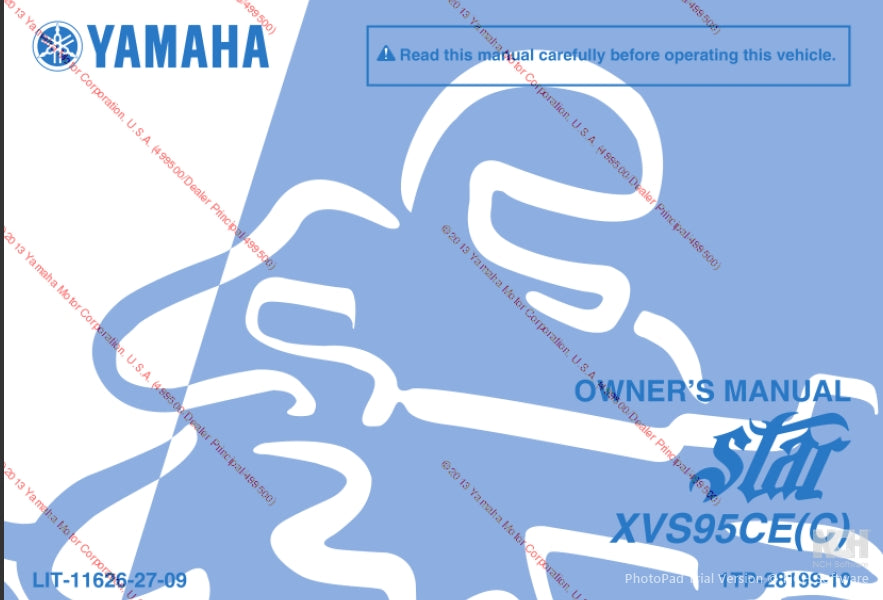 YAMAHA XVS95CE(C) MOTORCYCLE OWNER'S MANUAL 94 PAGES ENGLISH
