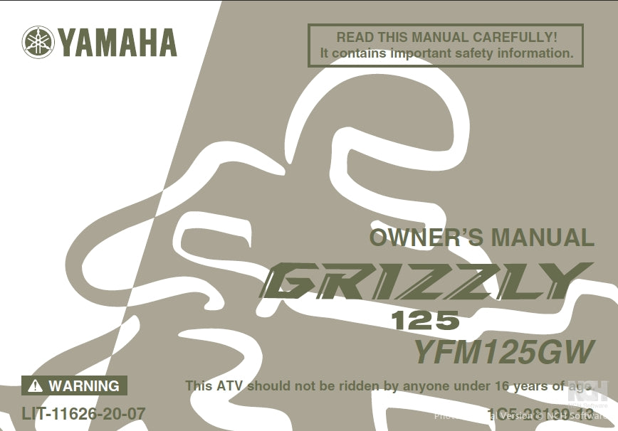 YAMAHA YFM125GW GRIZZLY ALL TERRAIN VEHICLE OWNERS MANUAL 146 PAGES ENGLISH