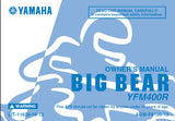 YAMAHA YFM400R BIG BEAR ALL TERRAIN VEHICLE OWNERS MANUAL 170 PAGES ENGLISH