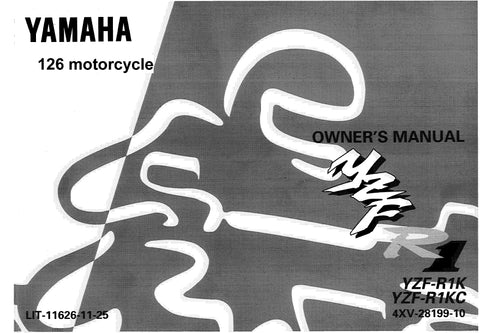 YAMAHA YZF-R1K YZF-R1KC MOTORCYCLE OWNERS MANUAL 122 PAGES ENGLISH