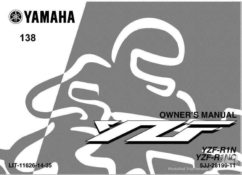 YAMAHA RZF-R1N YZF-R1NC MOTORCYCLE OWNER'S MANUAL 132 PAGES ENGLISH