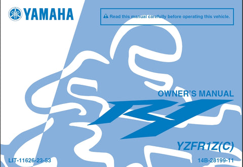 YAMAHA YZFR1Z(C) MOTORCYCLE OWNERS MANUAL 120 PAGES ENGLISH