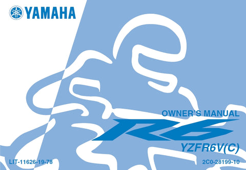 YAMAHA YZFR6V(C) MOTORCYCLE OWNER'S MANUAL 116 PAGES ENGLISH