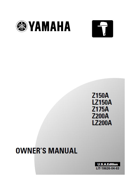 YAMAHA Z150A LZ150A Z175A Z200A LZ200A OUTBOARD MOTOR OWNERS MANUAL 120 PAGES ENGLISH