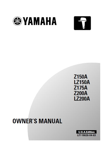 YAMAHA Z150A LZ150A Z175A Z200A LZ200A OUTBOARD MOTOR OWNERS MANUAL 120 PAGES ENGLISH