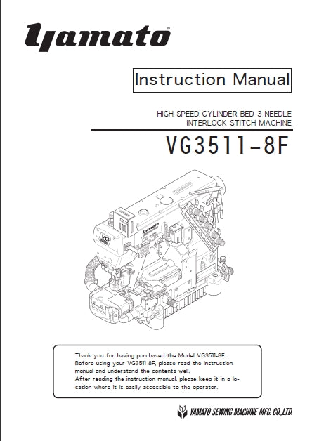 YAMATO VG3511-8F SEWING MACHINE INSTRUCTION MANUAL 52 PAGES ENG