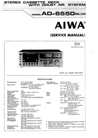 AIWA AD-6550 EE, UK STEREO CASSETTE DECK SERVICE MANUAL INC LEVEL DIAG SCHEM DIAG AND PARTS LIST 18 PAGES ENG