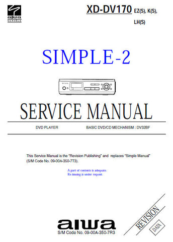 AIWA XD-DV170 DVD PLAYER SERVICE MANUAL INC BLK DIAG PCBS SCHEM DIAGS AND PARTS LIST 50 PAGES ENG