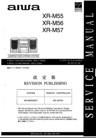AIWA XR-M55 XR-M56 XR-M57 CD STEREO SYSTEM SERVICE MANUAL INC BLK DIAGS PCBS SCHEM DIAGS AND PARTS LIST 69 PAGES ENG