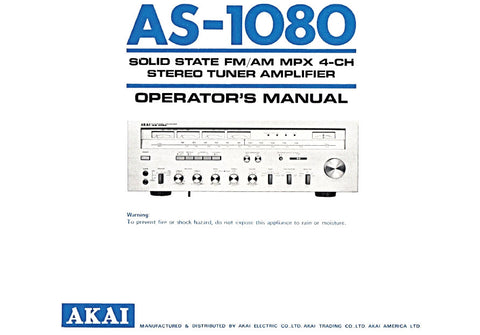AKAI AS-1080 SOLID STATE FM AM MPX 4 CHANNEL STEREO TUNER AMPLIFIER OPERATING INSTRUCTIONS 4 PAGES ENG