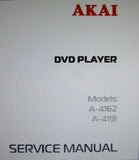 AKAI A-4162 A-4191 DVD PLAYER SERVICE MANUAL INC SCHEMS 30 PAGES ENG