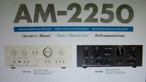 AKAI AM-2250 STEREO INTEGRATED AMP OPERATOR'S MANUAL INC CONN DIAG 10 PAGES ENG FRANC DEUT