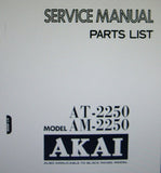 AKAI AM-2250 STEREO INTEGRATED AMP AT-2250 FM AM STEREO TUNER SERVICE MANUAL INC BLK DIAGS LEVEL DIAG SCHEMS PCBS AND PARTS LIST 44 PAGES ENG