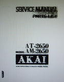 AKAI AM-2650 STEREO INTEGRATED AMP AT-2650 FM AM STEREO TUNER SERVICE MANUAL INC BLK DIAG LEVEL DIAG SCHEMS PCBS AND PARTS LIST 52 PAGES ENG
