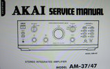AKAI AM-37 AM-47 STEREO INTEGRATED AMP SERVICE MANUAL INC BLK DIAG SCHEMS PCBS AND PARTS LIST 24 PAGES ENG
