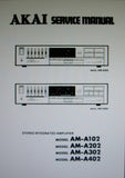 AKAI AM-A102 AM-A202 AM-A302 AM-A402 STEREO INTEGRATED AMP SERVICE MANUAL INC BLK DIAGS SCHEMS PCBS AND PARTS LIST 34 PAGES ENG