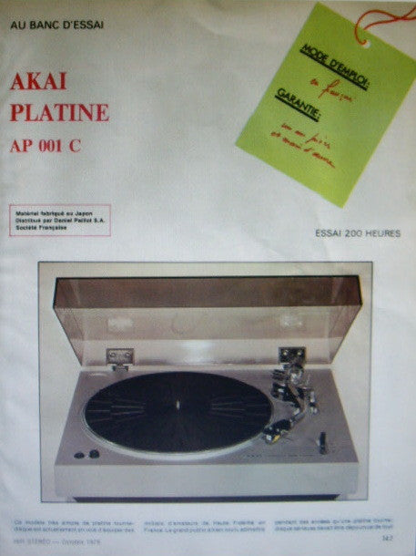 AKAI AP-001 AP-001C PLATINE MODE D'EMPLOI 4 PAGES FRANC