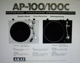 AKAI AP-100 AP-100C 2 SPEED AUTO RETURN BELT DRIVE TURNTABLE OPERATOR'S MANUAL INC CONN DIAG 10 PAGES ENG FRANC DEUT