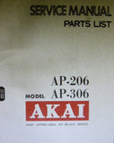 AKAI AP-206 AP-306 2 SPEED DIRECT DRIVE AUTO RETURN TURNTABLE SERVICE MANUAL INC BLK DIAGS AND PCBS 32 PAGES ENG