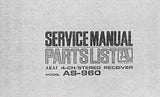 AKAI AS-960 4 CHANNEL STEREO RECEIVER SERVICE MANUAL INC SCHEM DIAGS PCB'S BLK DIAG AND PARTS LIST 59 PAGES ENG