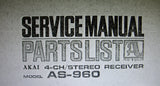 AKAI AS-960 4 CHANNEL STEREO RECEIVER SERVICE MANUAL INC SCHEMS PCBS AND PARTS LIST 59 PAGES ENG