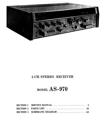AKAI AS-970 4 CHANNEL STEREO RECEIVER SERVICE MANUAL INC SCHEM DIAGS PCB'S BLK DIAG AND PARTS LIST 66 PAGES ENG